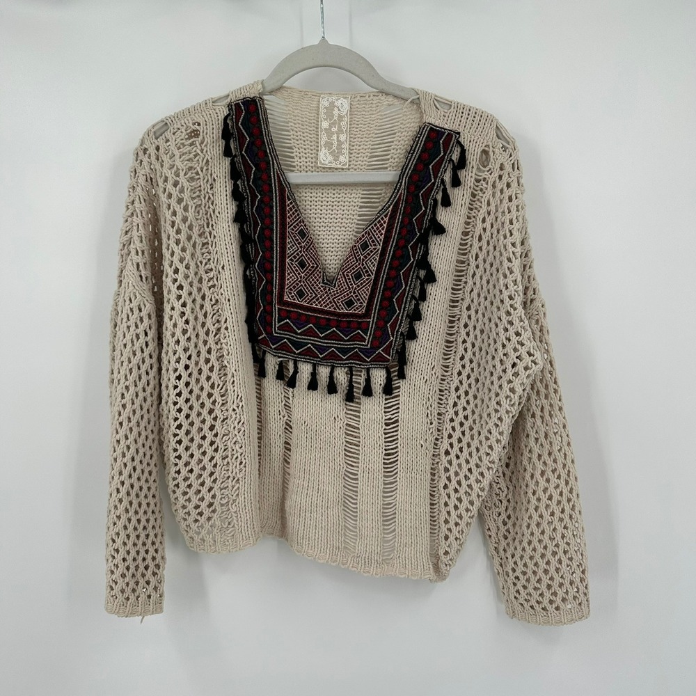 Womens Boho Wester Crochet Top Size S/M Southwestern Indie Desert Eclectic Artsy